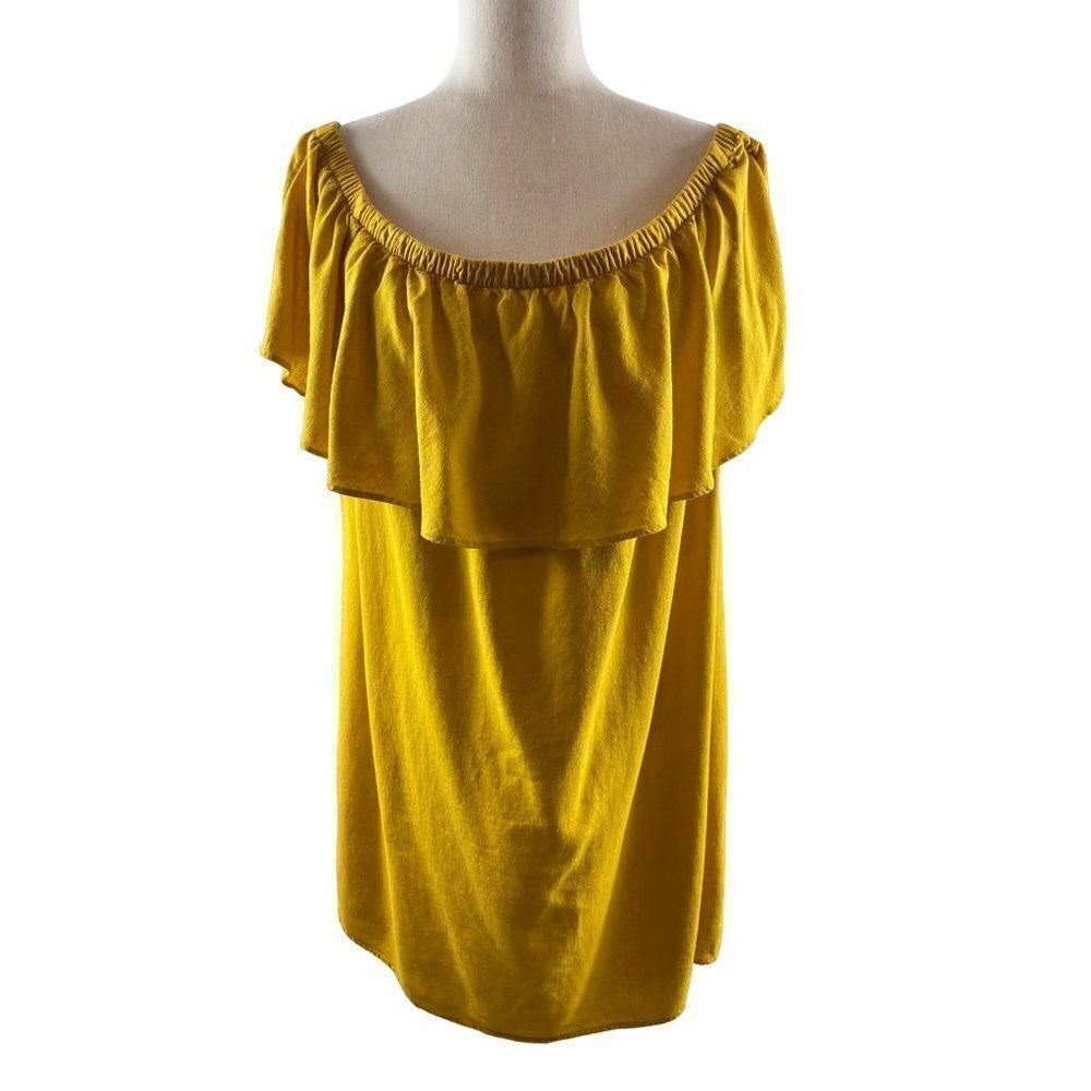 Old Navy Linen Blend Short Sleeve Off the Shoulder Ruffled Dress XL Yellow Boho